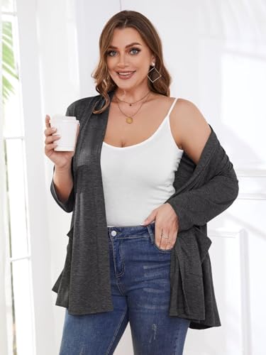 Image of BELAROI Plus Size Lightweight Cardigan Sweaters for Women Casual Open Front 3 /4 Sleeve Cover Up