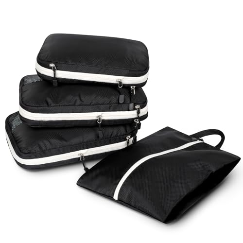AiQInu Packing Cubes Compression, 4 Stück Packtaschen Kompression Koffer Organizer Set mit Wäschebeutel und Schuhbeutel Ultraleicht, Erweiterbar, Reisepack Organizer für Handgepäck