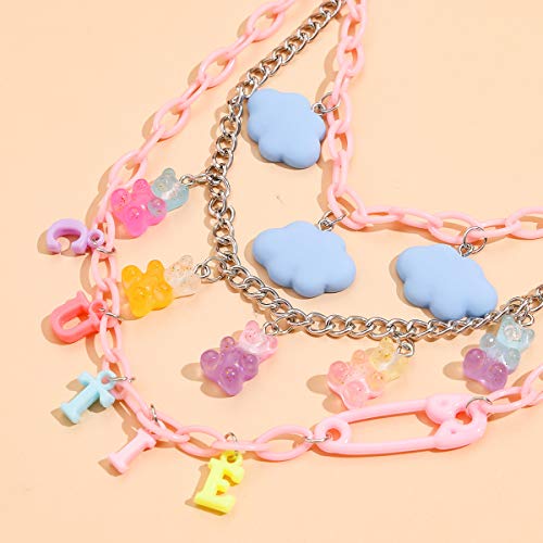 Multilayer Resin Gummy Cartoon Bear Link Chain Pendant Necklace Punk Colorful Transparent Acrylic Animal Butterfly Cloud Choker Necklace For Women Girls Party Hip Hop Jewelry-A Cutie #TOP2