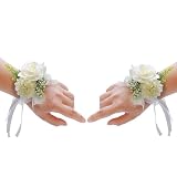 GOESUP 2 Pack Wedding Wrist Flower Floral Wrist Rose Leaf Corsage Hand Flowers for Wedding Engagemen