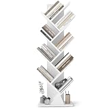 VASAGLE CUSTOS Collection - Tree Bookshelf, Modern Bookcase, Floor Standing Book Shelf, for Bedroom, Living Room, Home Office, 7.9 x 15 x 45.4 Inches, Cloud White ULBC609W01