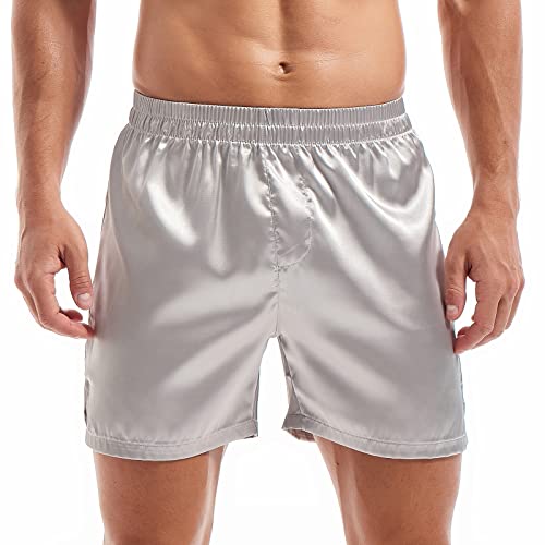 Image of AMY COULEE Mens Satin Boxer Shorts Silky Lightweight Pajama Bottoms Split Side Lounge Sleep Shorts