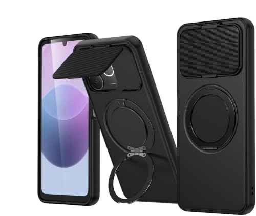Image of Spazy Case Realme Narzo Power Back Cover|Premium Magnetic Ring Stand Case with Camera Protection Slider|360 Rotating Kickstand|Slim & Strong Grip Phone Case for Realme Narzo Power-Black