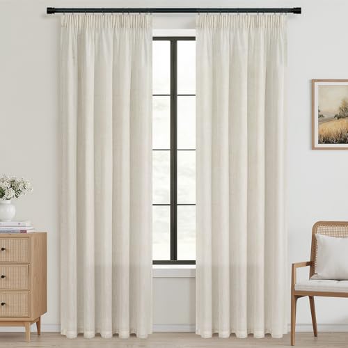 Topfinel Leinen Gardinen 240x140cm Vorhänge Beige für Wohnzimmer Gardinen Halbtransparent Vorhang mit Kräuselband Hell Vorhang Beige… – Ansicht 4
