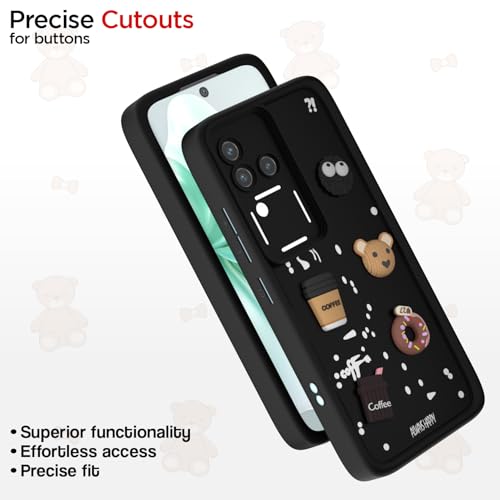 Image of Outlouders Back Cover for Vivo V30 5G / V30 Pro 5G | 3D Cartoon Cute Fun Bear | Silicone Full Body Protection Bumper Case (Black)