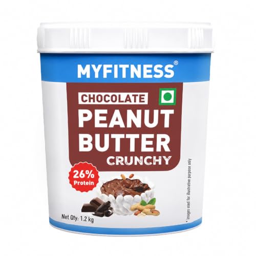 MYFITNESS Peanut Butter Chocolate Spread Crunchy 1.2kg | 26g Protein & 9g Fiber | Tasty & Healthy Nut Butter Spread for Breakfast & Snacks | Cholester