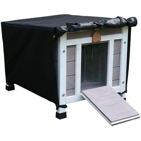 Rockever Outdoor Cat House,Outdoor cat Houses for Feral Cats Weatherproof Rabbit Hutch Small, Wooden Small Pet House and Habitats (Modern, Grey+Cover) Cover