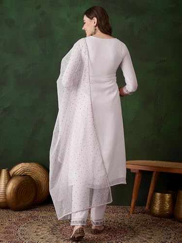Image of SheWill Kurta Set for Women - Maroon Velvet Zari Sequence Cording Embroidered Kurta with Pant and Cutwork Organza Dupatta