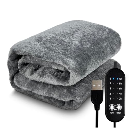 Sunmeit Manta Calefactora Eléctrica con USB, Manta Calefactora de Felpa para Invierno, Temperatura Ajustable, Almohadilla Calefactora de 80 X 160 cm