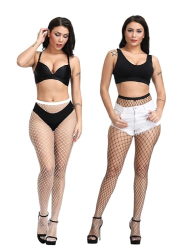 Image of Fishnet Stockings For Women High Waisted Fishnet Tights Sexy Wide Mesh Fishnet Stockings