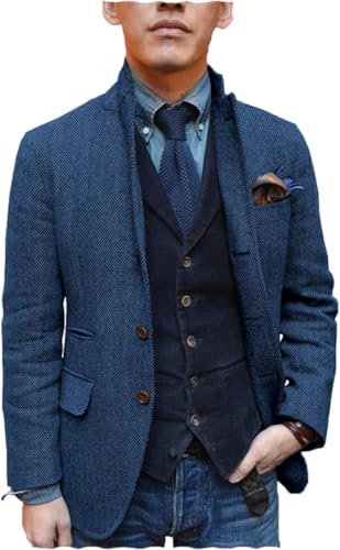 Mens Herringbone Tweed Suit Blazer Jacket Vintage Single Breasted Wool Coat Mens 2 Button Regular Fit SportJacket3