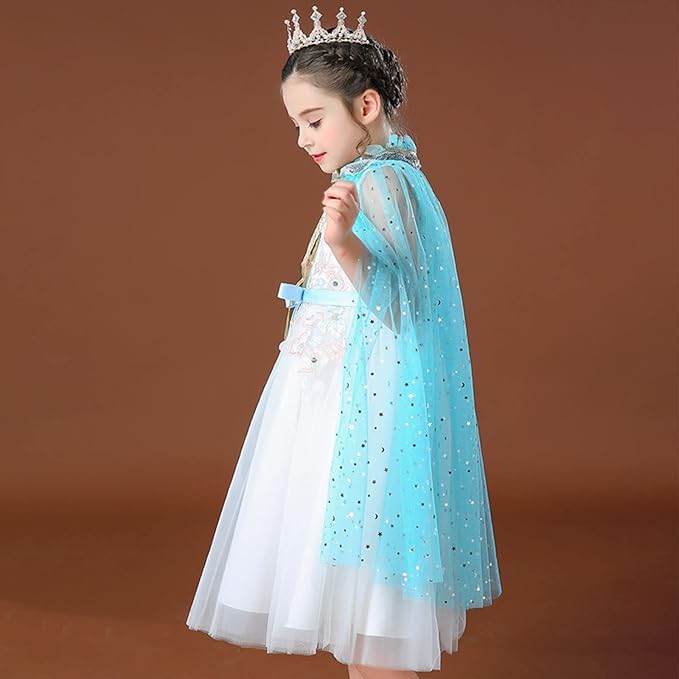Image of Princess Cape for Girls - Colorful Sequin Cloak with Crown and Wand for Birthday, Halloween, Fancy Dress & Carnival