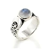 Sterling Silver Lunar Moon Phases and Rainbow Moonstone Ring Size 8(Sizes 4,5,6,7,8,9,10,11,12)