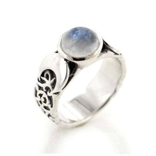 Sterling Silver Lunar Moon Phases and Rainbow Moonstone Ring Size 8(Sizes 4,5,6,7,8,9,10,11,12)