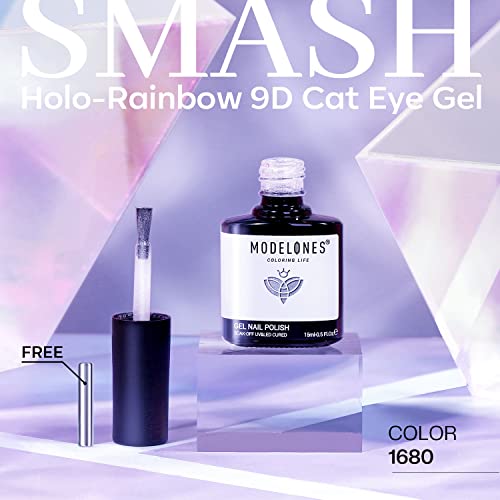 Modelones 15Ml Rainbow Cat Eye Gel Nail Polish Holographic 9D Cat Eye Gel Polish Glitter Nail Gel Polish With Magnet Stick Soak Off Led Nail Art Gel Manicure Diy Salon Home Gift 1Pcs #TOP1
