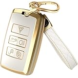 Lucrum Compatible with Range Rover and Jaguar Key Fob Cover & Keychain, TPU Keyfob Case for Land Rover Sport Evoque XE XJ XF Velar Defender Discovery - White and Gold