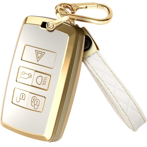 for Range Rover Key Fob Cover and Leather Keychain, Full Cover Key Case for Jaguar XE XJ XF for Land...