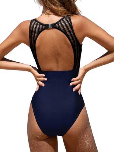 Maillot de bain effet gainant et col haut avec découpe dos en maille