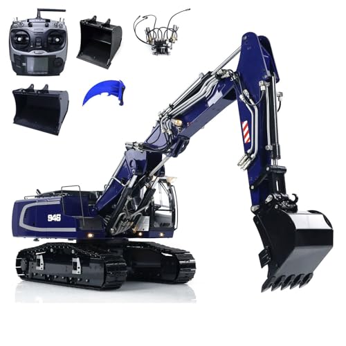 wheelfun 1/14 RC Hydraulic Excavator R946 Radio Control Digger Tiltable Bucket Ripper 3PC Metal Bucket 6-BUays Hydraulic valves Hydraulic Grab Hobby Grade Model