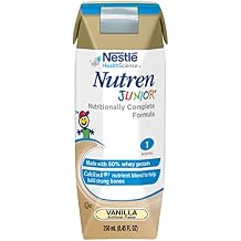 Nutren Junior, Calorie-Dense Complete Nutrition Tube Feeding Formulas 1 kcal/mL, Vanilla, 8.45 Fl Oz, Pack of 24