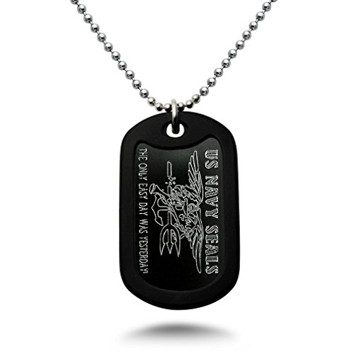 Kriskate & Co. Made in USA US Navy Seals Logo and Psalm Prayer Engraved Aluminum Dog Tag Necklace