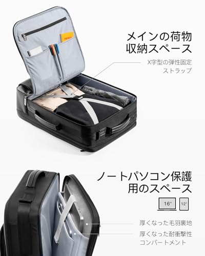 Inateck リュック、ビジネス15.6-16インチパソコン バッグ、多機能、バックパック3way軽量防水、取り外し可能なショルダーストラップと2つのハンドル付き、 出張/都市通勤用 - ブラック男女兼用