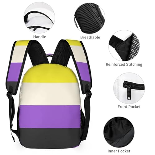 Backpack Bookbag Set Backpack with Lunch Box and Makeup Bag Travel Bookbag Daypack Set (Lgbt Pride Flag Non Binary)3