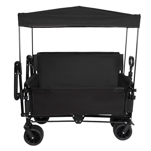 ZeHuoGe 3-in-1 Folding Wagon Cart with Bench Seat & Canopy