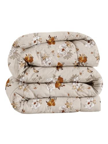 Image of HOMEKART Premium Reversible AC Comforter 220 GSM | Soft Microfiber 3-Layer Quilted Blanket | All-Season Single Bed Quilt (150 x 225 cm, Floral Off White)