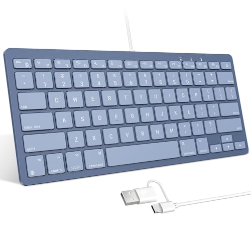 Image of OMOTON Wired Single Zone Keyboard for Mac, Ultra Slim Quiet Scissor Switch Keyboard with USB-A & Type-C Dual Port, Portable Office Keyboard Compatible with MacBook Pro /Air, iMac, Mac mini, Blue