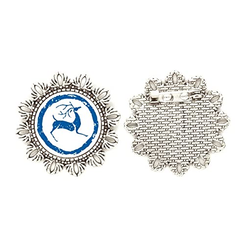 Broche de ciervos azul mediano con flores plateadas para chaquetas