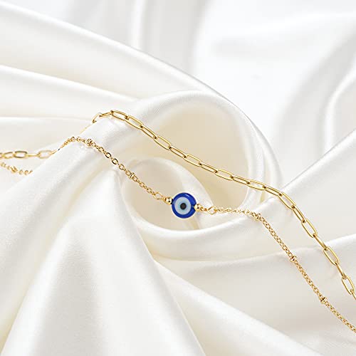 Tarsus Blue Evil Eye Bracelet for Women Girls Adjustable Ojo Turco Kabbalah Amulet Nazar Layered 14K Gold Plated Bracelets - Image 5