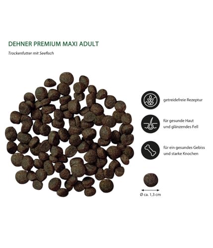 Dehner Premium Hundefutter Maxi Adult, Trockenfutter getreidefrei, für ausgewachsene Hunde großer Rassen, Fisch / Lamm / Kartoffel, 4 kg