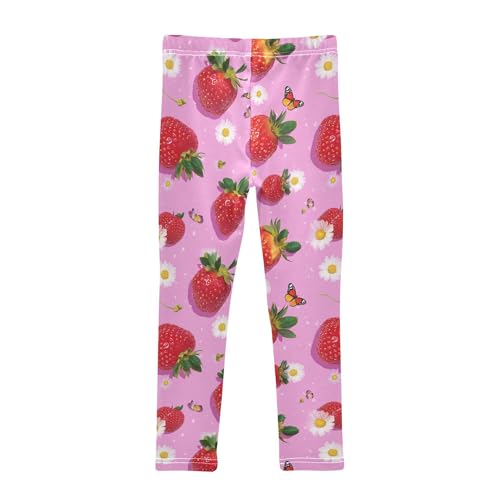 JUNZAN Fresh Strawberries Fruit Hot Pink Toddler Girl Athletic Leggings Stretchy Outfits for Girls Casual Clothes 4T2