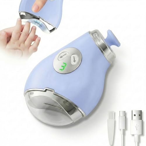 Electric Nail Clippers, Safe Automatic Nail Trimmer with LED Light & 3 Speeds, Quiet USB Rechargeable Electric Nail File with Built-in Nail Clipping Storage for Nail Art, Kids, Senior & Adult, Blue