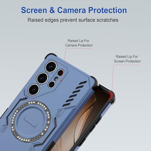 Image of amazon basics Back Case Cover for Samsung Galaxy S26 Ultra 5G | Magnetic Case with Built-in Metal Ring | Supports MagSafe Charger, Wallet & Car Mount | Shockproof Hybrid PC + TPU | Blue