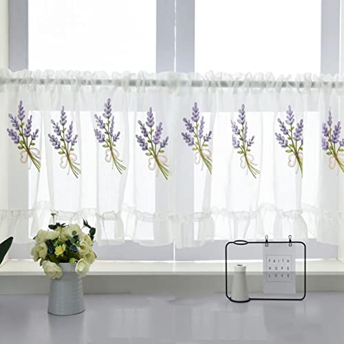 LRFNKCT Cortinas, Cortinas de Cocina, Cortina, Media Cortina, Cortinas de café Encaje, Cenefa Gasa Bordada Floral, Semitransparente for decoración Ventanas Cocina