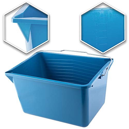 KADAX Verfemmer, vierkante kunststof schilderemmer met metalen handvat, stabiele wateremmer met gietrand, voor renovatie, tuin, poetsemmer, rechthoekig, licht (12 l, 1 stuk, blauw) - Afbeelding 4