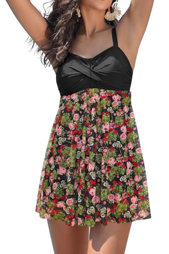 Maillot de bain une pièce jupe imprimé floral noir taille M