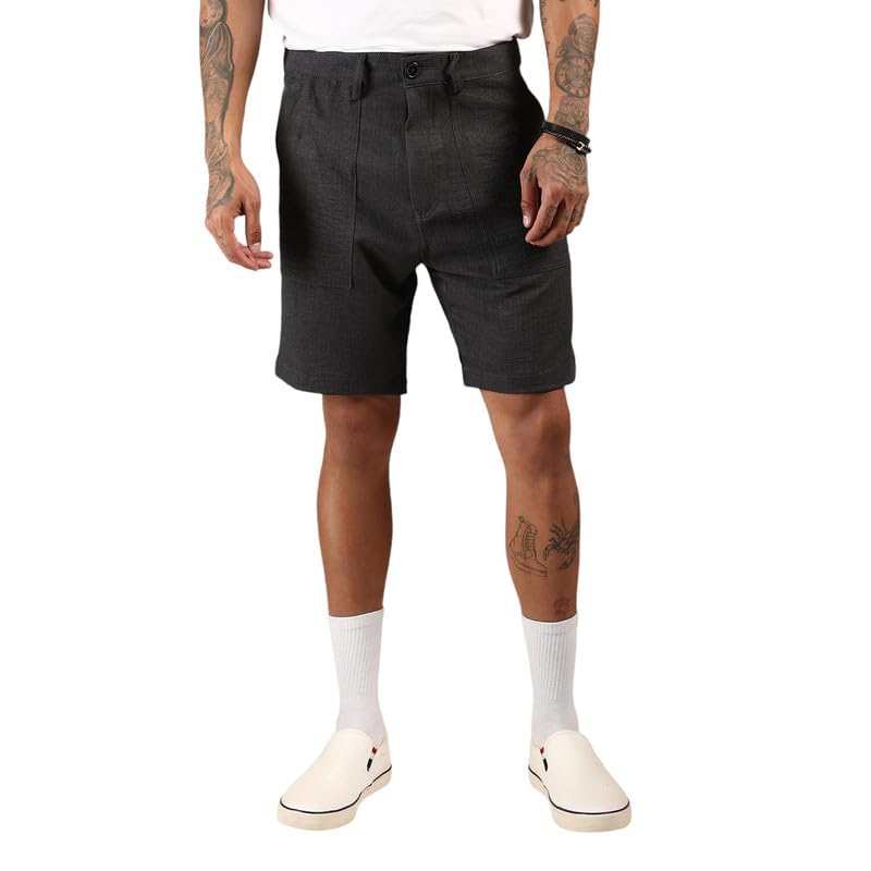 Image of CAHOOT Men's Wrinkled Tailored Shorts for Casual Wear | Mid-Rise | Regular Fit | Button Closure | Shorts Crafted with Comfort Fit for Everyday Wear