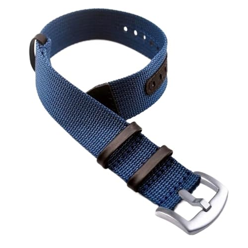 Bracelet de montre pour Rolex style toile nylon bleu 22mm avec boucle ronde