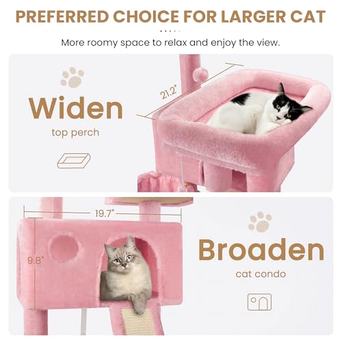 Image of SHA CERLIN 65in Larger Cat Tree Tower Condo for Indoor Kitties /Multi-Level Furniture Activity Center with Wide Base /Cozy Plush Cat Perches /Baskets /Sisal Scratching Posts and Hammock /Pink