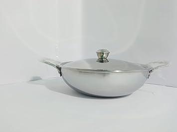 Tim Cook Try PLY Stainless Steel KADAI with LID | Platinum Triply Stainless Steel Kadai with Stainless Steel Lid 2.5 litres Capacity (24 cm Diameter) -Induction and Gas Stove Friendly