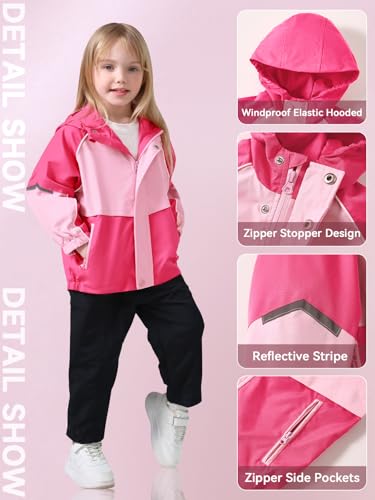 Image of Miipat Toddler Girls Rain Jacket Lightweight Waterproof Hooded Jackets Little Kids Windbreaker Outerwear Raincoats