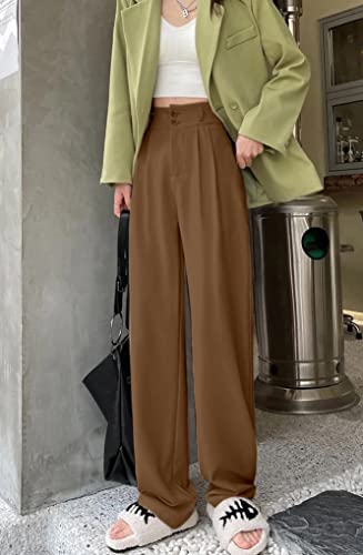 Image of Aahwan Solid Dark Blue Korean Baggy Parallel Formal Pant for Women's & Girls'
