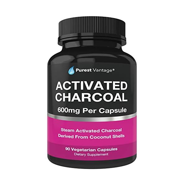 Pure Organic Activated Charcoal Capsules – 600mg per Capsule, 90 Veggie Cap Pills Used for Gas, Bloating, Teeth…