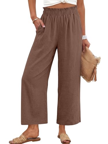 Image of ANRABESS Womens Wide Leg Cropped Palazzo Pants | Lightweight Breathable Elastic High Waisted Pants, Beach Vacation Flowy, Lounge & Casual Summer Trousers with Pockets