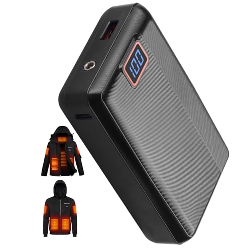 Brimekey 7.4V 16000mAh Battery Pack for Heated Jackets, Portable Power Bank for Heated Vest Men Women Heated Blanket, DC & USB Output Rechargeable Battery Bank Charger with LED Display