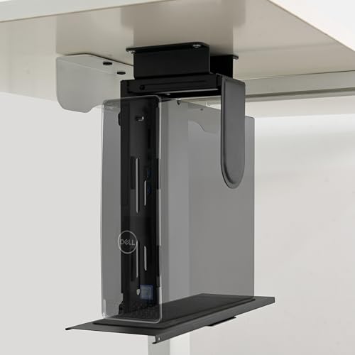 Image of Under Desk CPU Holder Mount, Heavy-Duty Steel Frame, 10kg Capacity, Adjustable Computer Tower Stand with Anti-Slip Pad, Tool-Free Installation, Black