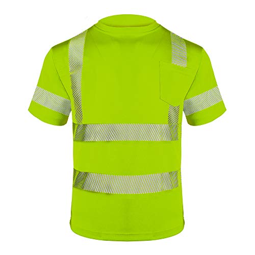 FONIRRA Hi Vis Safety T Shirt with Pocket for Men Work ANSI Class 2 Reflective Short Sleeve(Yellow,L)